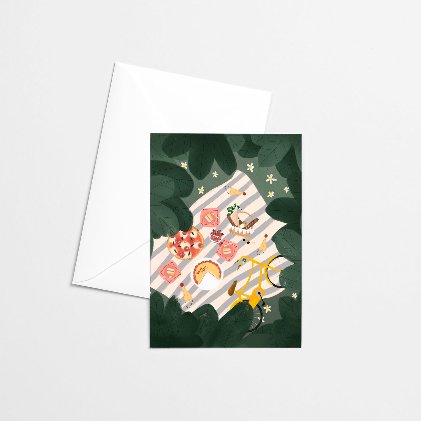 pique-nique ,carte de souhaits fait au Québec, gâteau, pizza, Montréal, été, printemps,