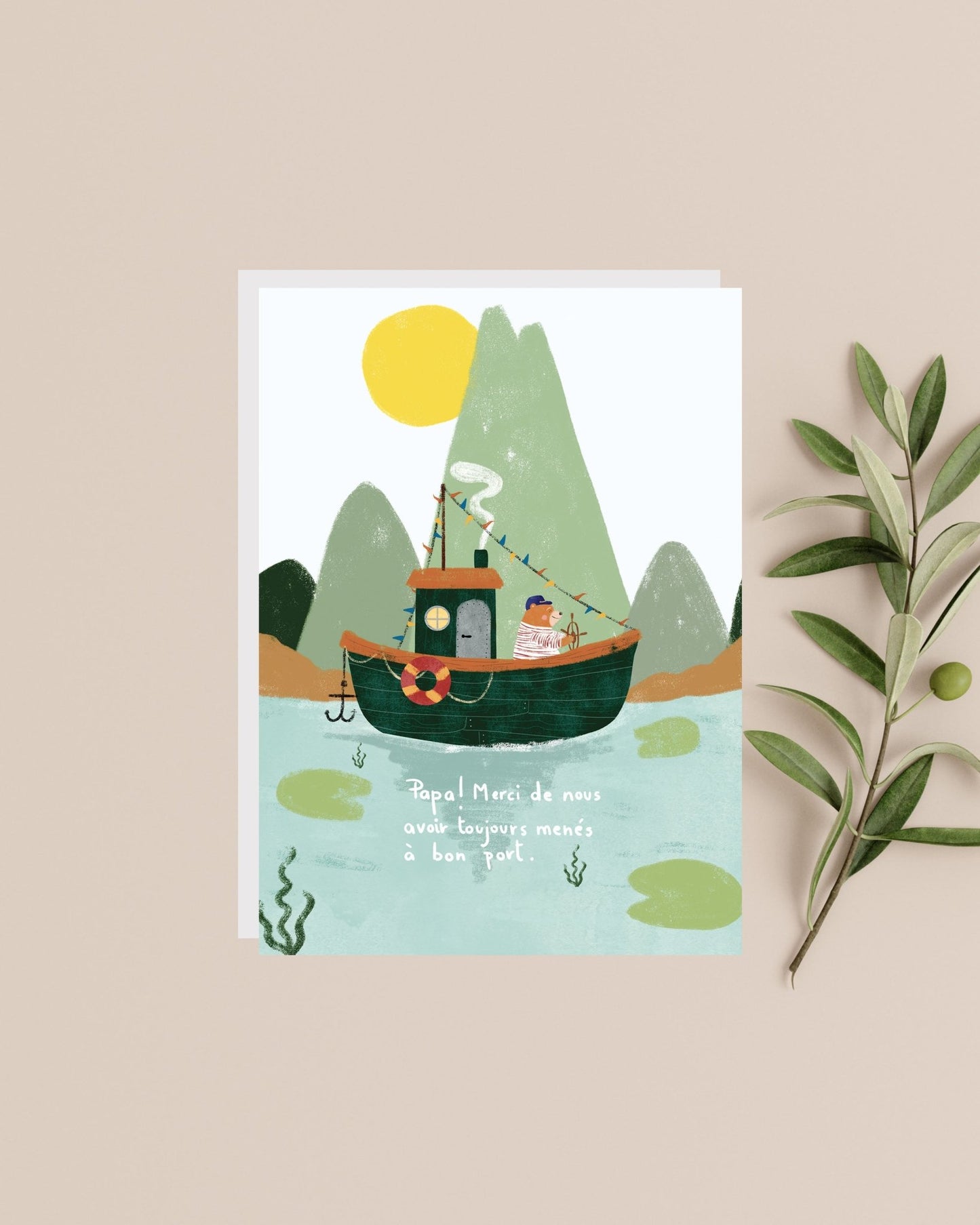 Carte de souhaits - Papa ours capitaine - Citron & Miel