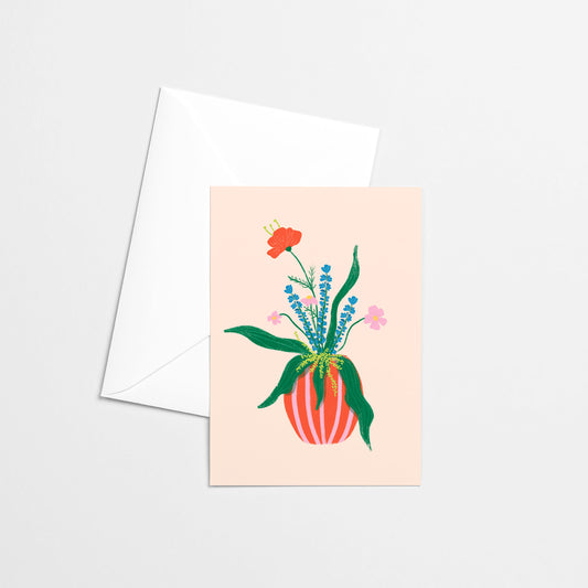 Carte de souhaits - Vase fleurs bleues