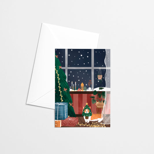 Carte de Noël - Corgi sapin