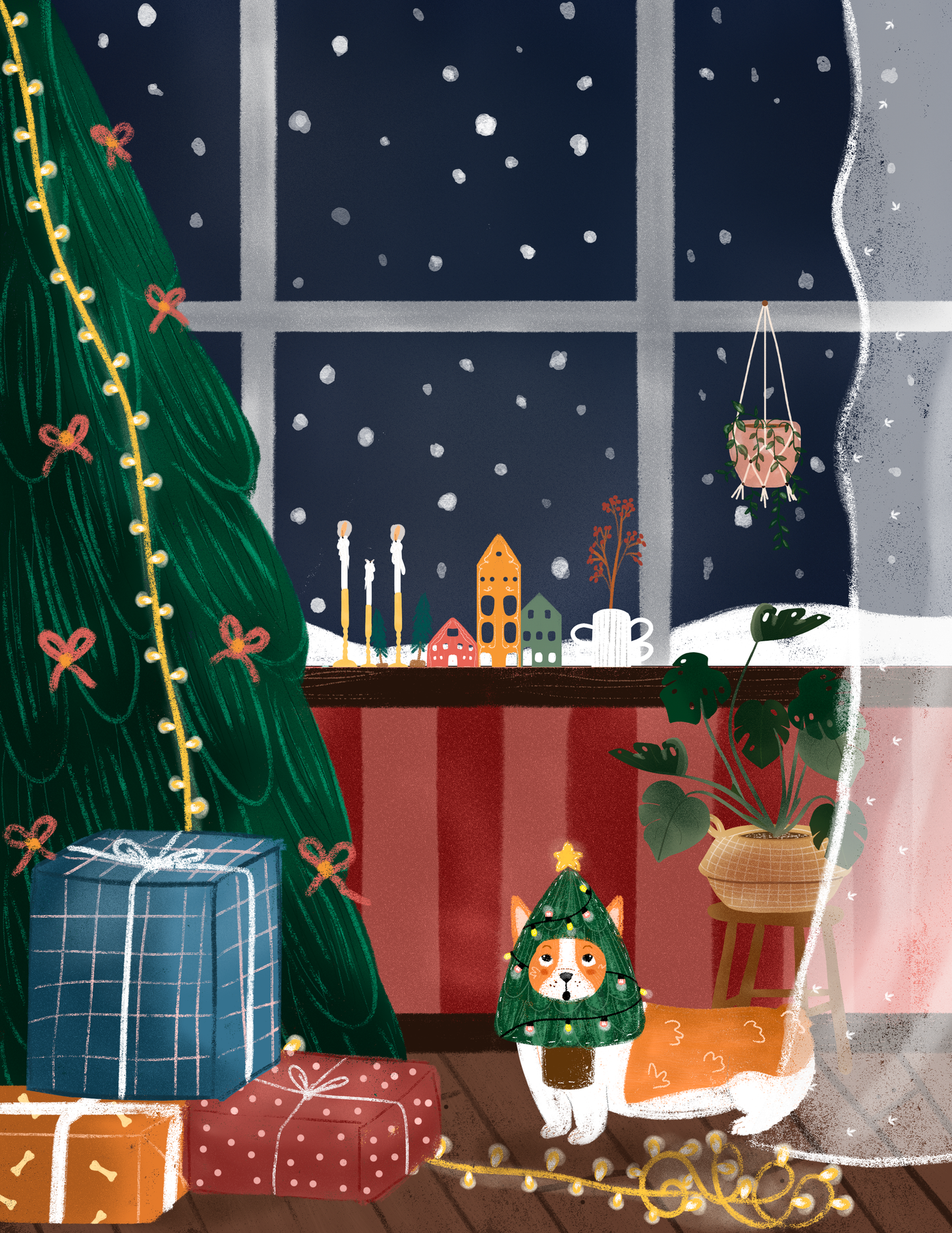 Carte de Noël - Corgi sapin