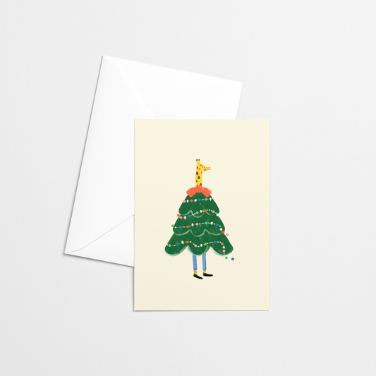Carte de Noël - Girafe sapin