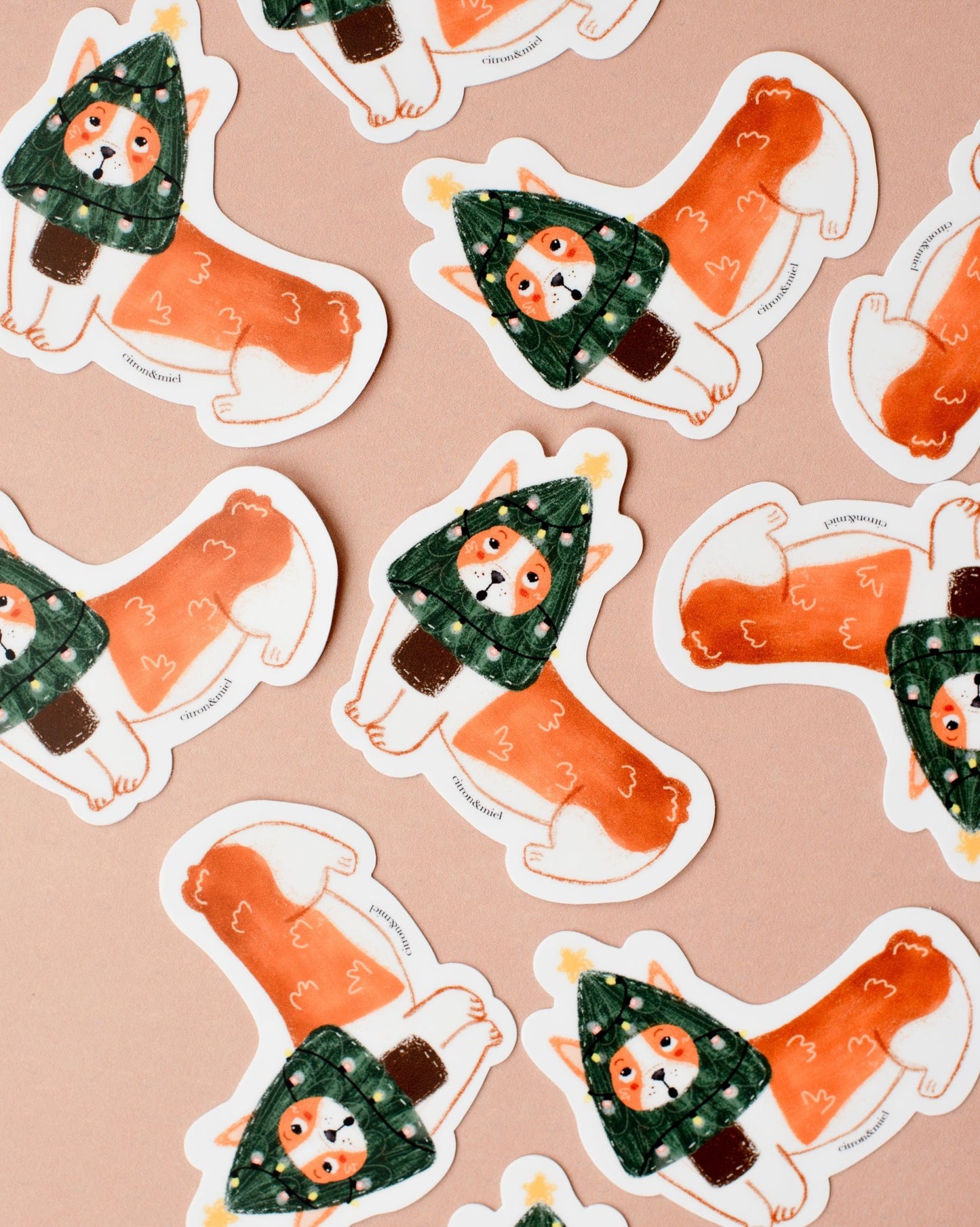 Autocollants - Corgi de Noël - Citron & Miel