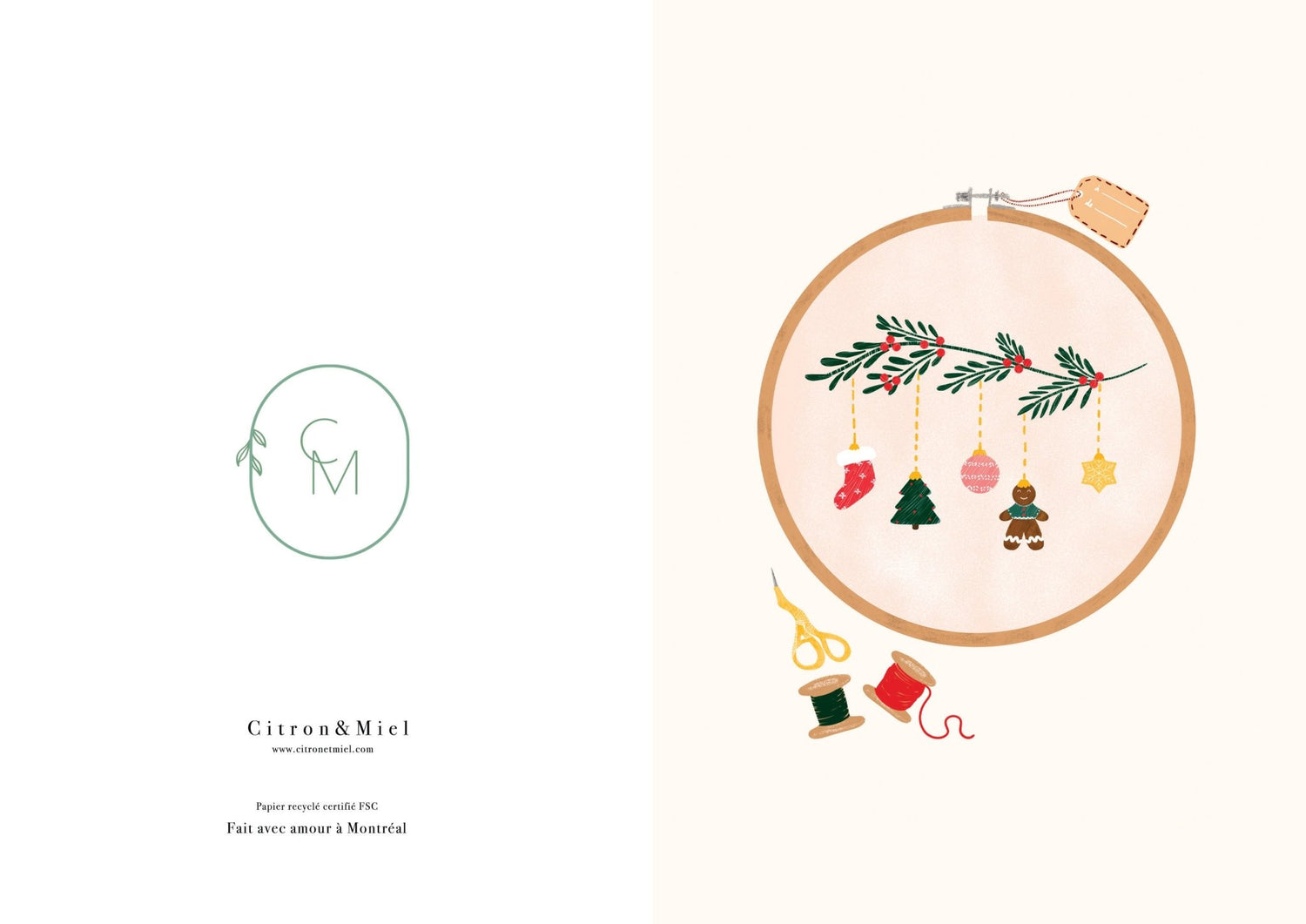 Carte de Noël - Broderie des fêtes - Bientôt disponible - Citron & Miel